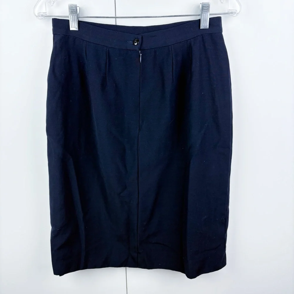 Balmain 100% Wool Ivoire Paris Vintage Navy Blue Pencil Skirt 44 Office Career